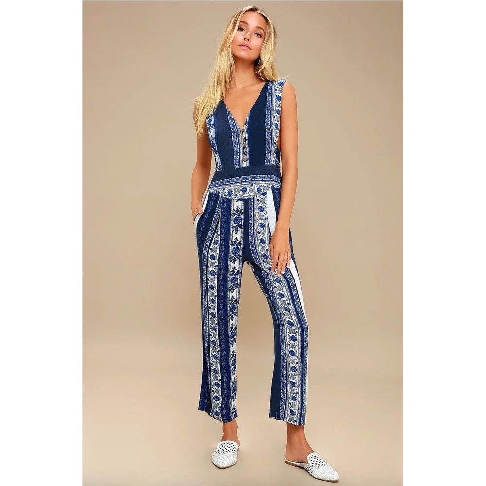 Free People All‎ Shook Up Jumpsuit Boho Beach Vacation Open Back Size 10